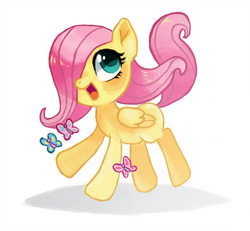 Size: 600x554 | Tagged: safe, artist:kdnoodles, fluttershy, butterfly, g4, cute, female, filly, shyabetes, simple background, solo, younger