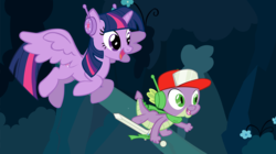 Size: 7879x4407 | Tagged: safe, artist:stelar-eclipse, spike, twilight sparkle, alicorn, pony, g4, absurd resolution, cave story, clothes, cosplay, costume, crossover, curly brace, duo, female, male, mare, parody, quote (cave story), twilight sparkle (alicorn)
