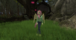 Size: 1920x1018 | Tagged: safe, fluttershy, anthro, g4, 3d, cute, female, forest, second life, solo