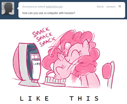 Size: 642x527 | Tagged: safe, pinkie pie, ask pinkie pie, g4, ask, computer, female, solo, tumblr, typing