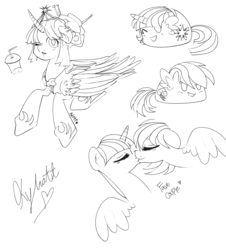 Size: 902x1000 | Tagged: safe, artist:suzuii, rainbow dash, twilight sparkle, alicorn, pony, g4, female, kissing, lesbian, mare, ship:twidash, shipping, sketch, twilight sparkle (alicorn)