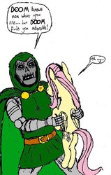 Size: 712x1121 | Tagged: safe, artist:doctorspectrum, fluttershy, g4, crossover, doctor doom, fantastic four, filly