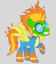 Size: 504x576 | Tagged: safe, artist:death-driver-5000, spitfire, pegasus, pony, g4, clothes, female, goggles, grin, mare, raised hoof, smiling, solo, spitfire's hair is fire, the mask, uniform, wonderbolts uniform