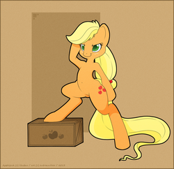 Size: 1034x1002 | Tagged: safe, artist:autumndeer, applejack, earth pony, pony, semi-anthro, g4, belly button, bipedal, female, mare, solo