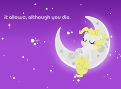 Size: 983x720 | Tagged: safe, artist:momo, surprise, pegasus, pony, g1, g4, adoraprise, chibi, cute, eyes closed, female, g1 to g4, generation leap, lying down, mare, moon, out of character, relaxing, sleeping, sleeping surprise, solo, stars, tangible heavenly object