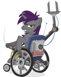 Size: 4404x5550 | Tagged: safe, artist:jittery-the-dragon, oc, oc only, oc:sparky scamper, absurd resolution, minigun, solo, upgrades, wheelchair