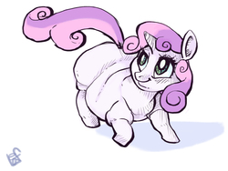 Size: 1000x750 | Tagged: safe, artist:holotuff, sweetie belle, g4, cute, diasweetes, fat, female, foal, obese, solo, sweetie belly