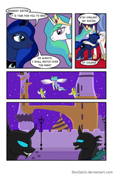 Size: 792x1224 | Tagged: safe, artist:donzatch, princess celestia, princess luna, changeling, comic:tale of twilight, g4, comic, royal guard