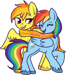 Size: 390x447 | Tagged: safe, artist:lulubell, rainbow dash, spitfire, g4, clothes, female, hooves, lesbian, scarf, shared clothing, shared scarf, ship:spitdash, shipping, simple background, transparent background, unshorn fetlocks
