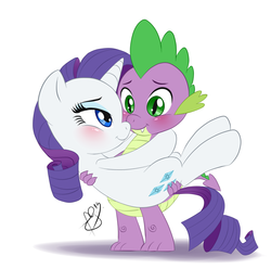 Size: 700x694 | Tagged: safe, artist:pia-sama, rarity, spike, pony, unicorn, g4, blushing, carrying, female, male, mare, ship:sparity, shipping, straight