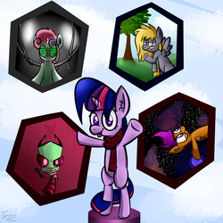 Size: 4000x4000 | Tagged: safe, artist:misterhailfire, artist:mrdynasty, sweetie belle, twilight sparkle, oc:jerky hooves, g4, askgamertwilight, invader zim, sweetie bot, sweetie bot replies, tumblr