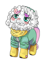 Size: 448x640 | Tagged: safe, artist:idrawweeklypony, sweetie belle, g4, boots, bundled up, bundled up for winter, clothes, coat, cute, female, grumpy belle, jacket, overdressed, scarf, solo, winter outfit