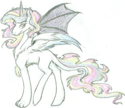 Size: 1240x1077 | Tagged: safe, artist:pawpaint, oc, oc only, oc:princess cassara, draconequus, hybrid, pony, fanfic art, female, interspecies offspring, mare, offspring, older, parent:discord, parent:princess celestia, parents:dislestia, solo, traditional art