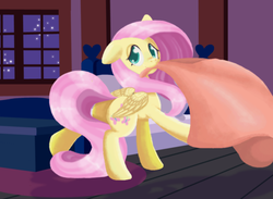 Size: 899x657 | Tagged: safe, artist:littlelace, fluttershy, pegasus, pony, g4, bed, blanket, female, solo