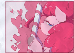 Size: 700x500 | Tagged: safe, artist:loyaldis, pinkie pie, earth pony, pony, g4, candy cane, cute, diapinkes, female, heart, licking, looking at you, mare, solo, unshorn fetlocks