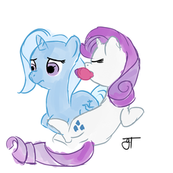 Size: 1200x1200 | Tagged: artist needed, safe, rarity, trixie, g4, brushie, female, lesbian, rarixie, shipping