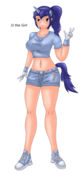 Size: 1265x2684 | Tagged: safe, artist:parallelfillyxvii, human, belly button, glasses, horn, horned humanization, humanized, humanized ponified human, john joseco, midriff, rule 63, solo, tailed humanization