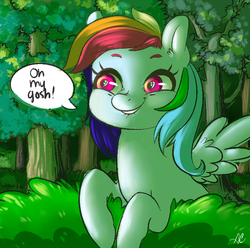 Size: 730x724 | Tagged: safe, artist:comikazia, rainbow dash, g4, bush, female, grin, meme, solo, special eyes