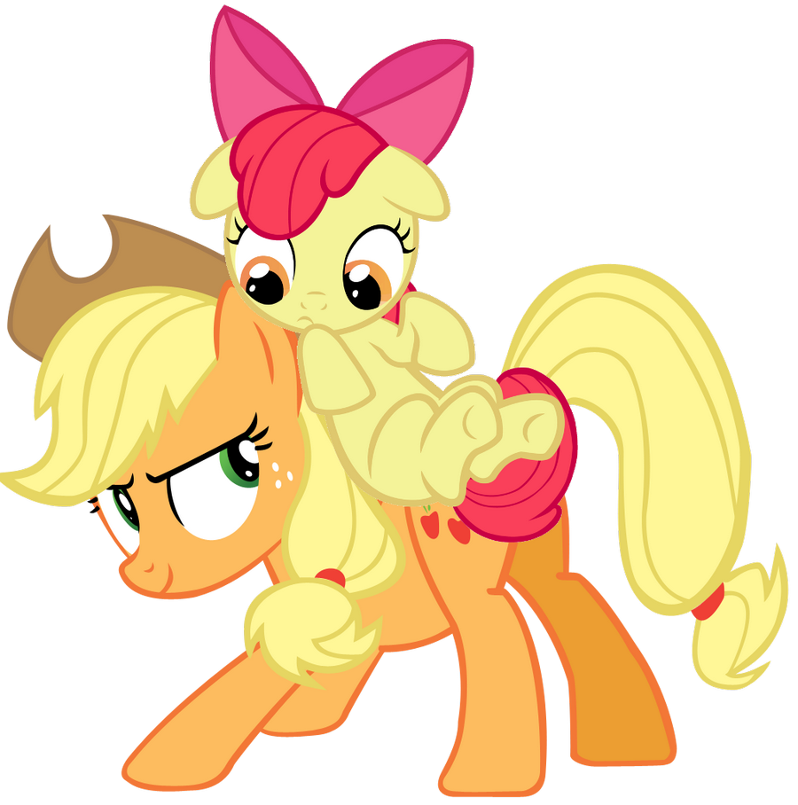 #494960 - safe, apple bloom, applejack, g4, apple bloom riding ...