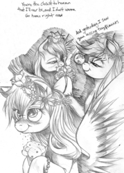 Size: 670x934 | Tagged: safe, artist:derp-my-life, derpy hooves, pegasus, pony, g4, bedroom eyes, blushing, bracelet, bubble, crumbs, daisy (flower), eating, female, floral head wreath, flower, flowerchild, goo goo dolls, hippie, iris (flower), led zeppelin, lyrics, mare, monochrome, muffin, nose wrinkle, pearl, puffy cheeks, raised hoof, rose, sketch dump, smelling, solo, song reference, that's the way, traditional art