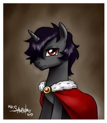 Size: 835x957 | Tagged: safe, artist:mr-samson, king sombra, pony, unicorn, g4, cape, clothes, cute, lidded eyes, male, solo, sombra's cape, stallion, younger