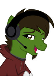 Size: 744x1052 | Tagged: safe, artist:l0gun, mandopony, oc, earth pony, pony, clothes, facial hair, goatee, headphones, headset, hoodie, male, recolor, simple background, solo, stallion, svg, transparent background, vector