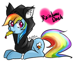 Size: 600x475 | Tagged: safe, artist:tarian, rainbow dash, g4, cat hoodie, clothes, female, hoodie, solo