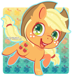 Size: 462x491 | Tagged: safe, artist:miss-glitter, applejack, g4, female, looking at you, running, solo, watermark