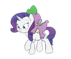 Size: 781x650 | Tagged: safe, artist:carnifex, rarity, spike, dragon, pony, unicorn, g4, carrying, cute, dragons riding ponies, female, horn, male, raribetes, riding, riding a pony, ship:sparity, shipping, sleeping, spikabetes, spike riding rarity, straight