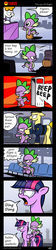 Size: 758x3371 | Tagged: safe, artist:dori-to, spike, twilight sparkle, alicorn, pony, g4, airplanicorn, airport, airport security, annoyed, comic, eyes closed, fangs, female, floppy ears, frown, glare, gritted teeth, mare, metal detector, newspaper, open mouth, seatbelt, twilight airlines, twilight sparkle (alicorn), wide eyes