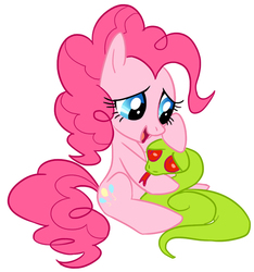 Size: 600x641 | Tagged: safe, artist:qpqp, pinkie pie, pony, snake, g4, comforting, female, solo