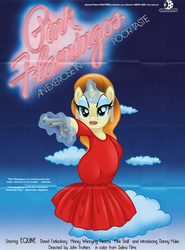 Size: 813x1100 | Tagged: safe, artist:tenaflyviper, pony, bipedal, clothes, divine, dress, gun, john waters, pink flamingos, ponified, poster, revolver, solo