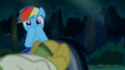 Size: 600x337 | Tagged: safe, screencap, daring do, rainbow dash, pony, daring don't, g4, animated, fangirl, female, out of context