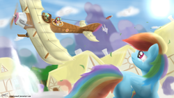 Size: 7680x4320 | Tagged: safe, artist:niegelvonwolf, rainbow dash, scootaloo, oc, g4, absurd resolution, crying, plane, scootaloo can fly, steampunk, tears of joy