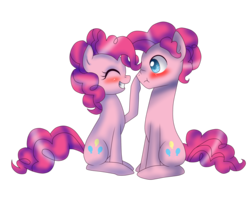 Size: 1521x1221 | Tagged: safe, artist:youngpegasister, pinkie pie, g4, blushing, boop, bubble berry, rule 63, self ponidox