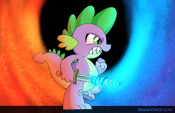 Size: 8045x5206 | Tagged: safe, artist:drawponies, spike, g4, absurd resolution, male, solo, sword