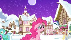 Size: 1024x573 | Tagged: dead source, safe, artist:pieski, bon bon, derpy hooves, lyra heartstrings, pinkie pie, sweetie drops, pegasus, pony, g4, christmas, female, lonely, mare, sad, snow, winter