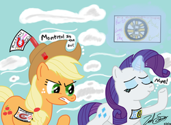 Size: 800x586 | Tagged: safe, artist:iamthemanwithglasses, applejack, rarity, g4, boston bruins, hockey, montreal canadiens, nhl, rivalry, stanley cup, stanley cup playoffs
