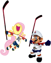 Size: 811x985 | Tagged: safe, artist:fjojr, fluttershy, g4, florida panthers, goal, happy, hockey, male, mario, nhl, super mario bros.