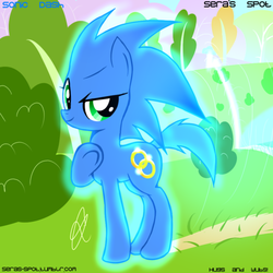 Size: 500x500 | Tagged: source needed, safe, artist:seras-spot, oc, oc only, oc:sonic dash, pony, day, male, ponified, solo, sonic the hedgehog, sonic the hedgehog (series)