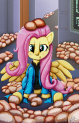 Size: 600x927 | Tagged: safe, artist:riznof, fluttershy, pony, g4, beverly crusher, clothes, crossover, doctor, female, ponified, solo, star trek, tribble