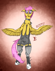 Size: 1554x2008 | Tagged: safe, artist:finnect, scootaloo, pony, g4, bipedal, boots, clothes, collar, dress, female, solo, stockings