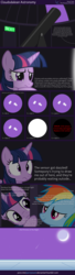 Size: 6400x23400 | Tagged: safe, artist:parclytaxel, rainbow dash, twilight sparkle, alicorn, pony, g4, .svg available, absurd resolution, cloudsdale, comic, dobsonian, female, mare, meteor, moon, night, stars, telescope, twilight sparkle (alicorn), vector