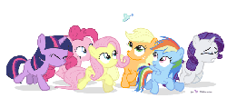Size: 600x260 | Tagged: safe, artist:dm29, applejack, fluttershy, pinkie pie, rainbow dash, rarity, twilight sparkle, butterfly, earth pony, pegasus, pony, unicorn, g4, animated, cute, daaaaaaaaaaaw, dashabetes, diapinkes, female, filly, filly applejack, filly fluttershy, filly mane six, filly pinkie pie, filly rainbow dash, filly rarity, filly twilight sparkle, galloping, gif, hnnng, jackabetes, julian yeo is trying to murder us, mane six, mare, pronking, raribetes, running, scared, shyabetes, smiling, twiabetes, twily, unicorn twilight, weapons-grade cute, younger