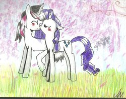 Size: 1007x793 | Tagged: safe, artist:catkotek, rarity, oc, g4, canon x oc, female, male, shipping, straight, traditional art