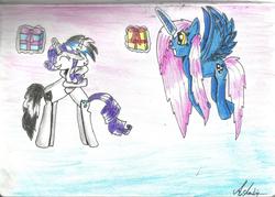 Size: 1024x734 | Tagged: safe, artist:catkotek, rarity, oc, alicorn, pony, g4, alicorn oc, canon x oc, female, male, shipping, straight, traditional art