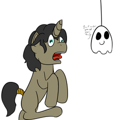 Size: 1054x997 | Tagged: safe, artist:da bunnana king, oc, oc only, ghost, bedsheet ghost, blank flank, male, scared, solo