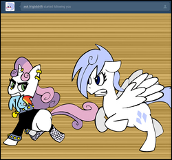 Size: 1020x945 | Tagged: safe, artist:pembroke, sweetie belle, oc, oc:frigid drift, ask meanie belle, g4, meanie belle, tumblr