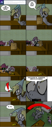 Size: 2298x5562 | Tagged: safe, artist:pembroke, derpy hooves, dinky hooves, scootaloo, sweetie belle, pegasus, pony, ask meanie belle, g4, banana, comic, female, hat, mare, meanie belle, muffin, stalkerloo, tumblr