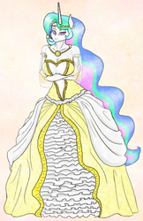 Size: 576x888 | Tagged: safe, artist:defective, princess celestia, anthro, g4, ambiguous facial structure, cleavage, female, solo